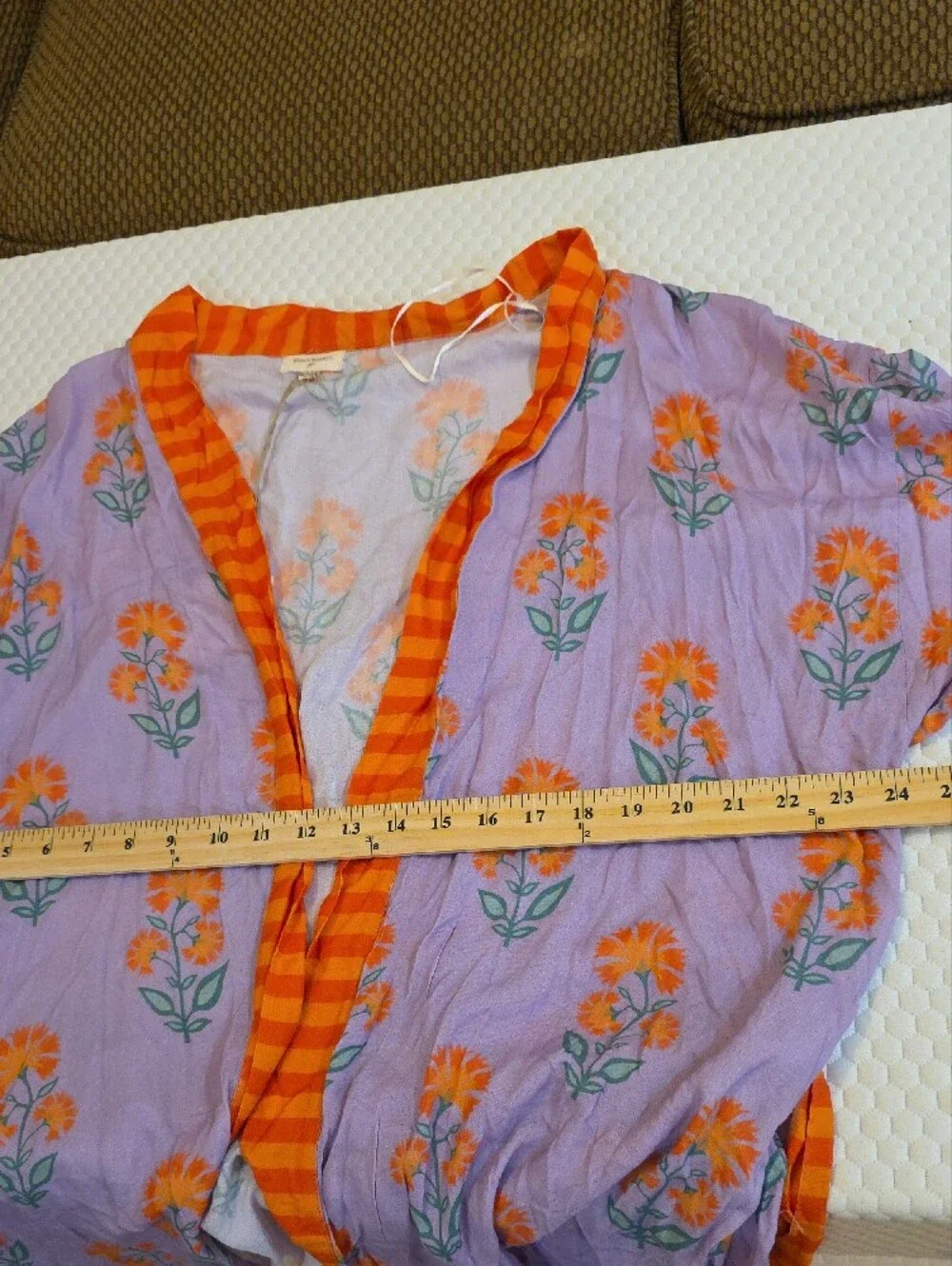 World Market NWT Lavender Floral Kimono Cover Up Orange Trim Sz L/XL Boho